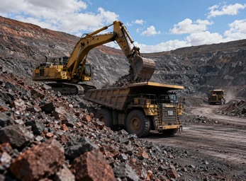 Iron ore mining truck hauling