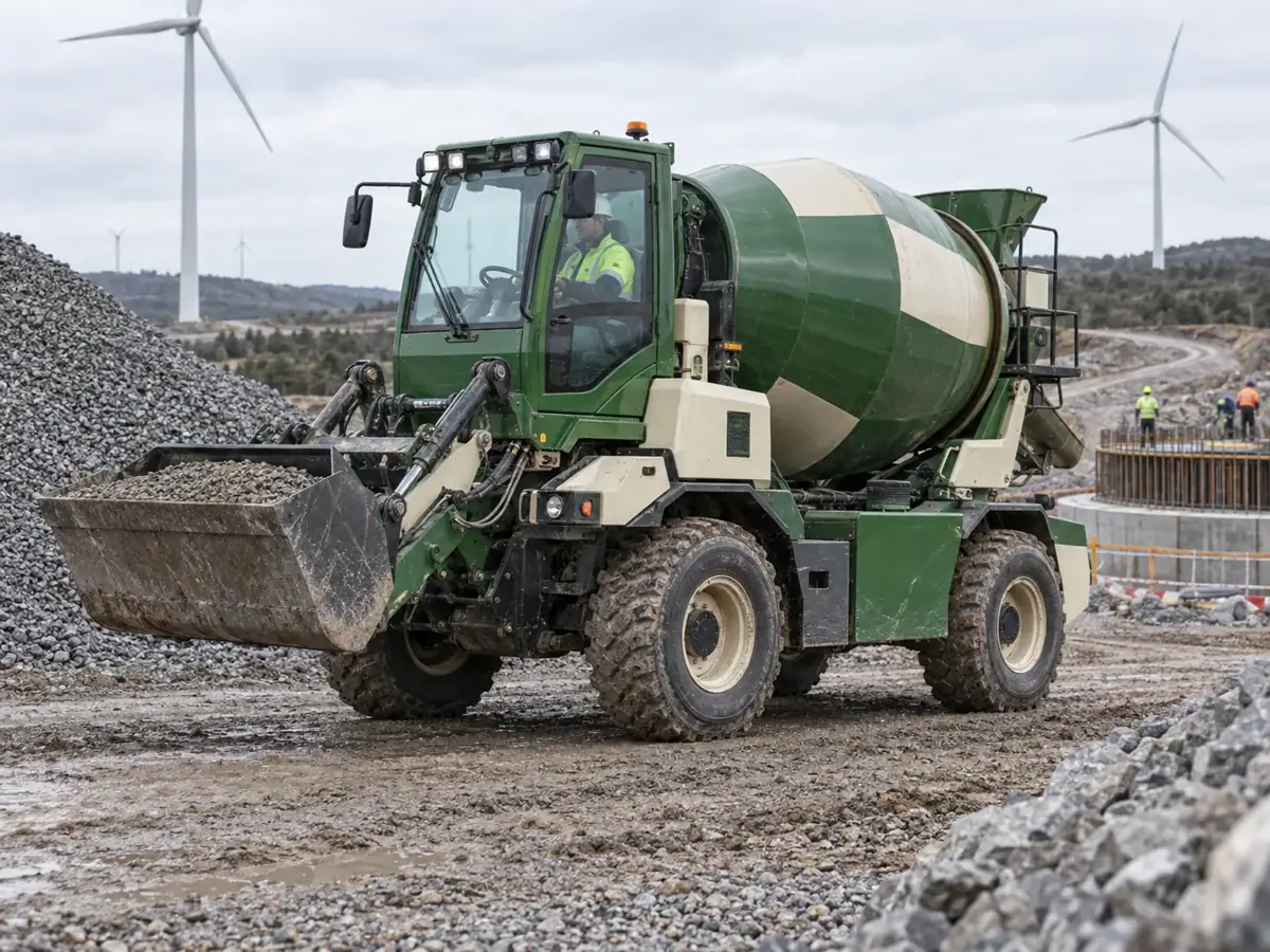 5.5 m3 self loading mixer truck in wind power foundation scene