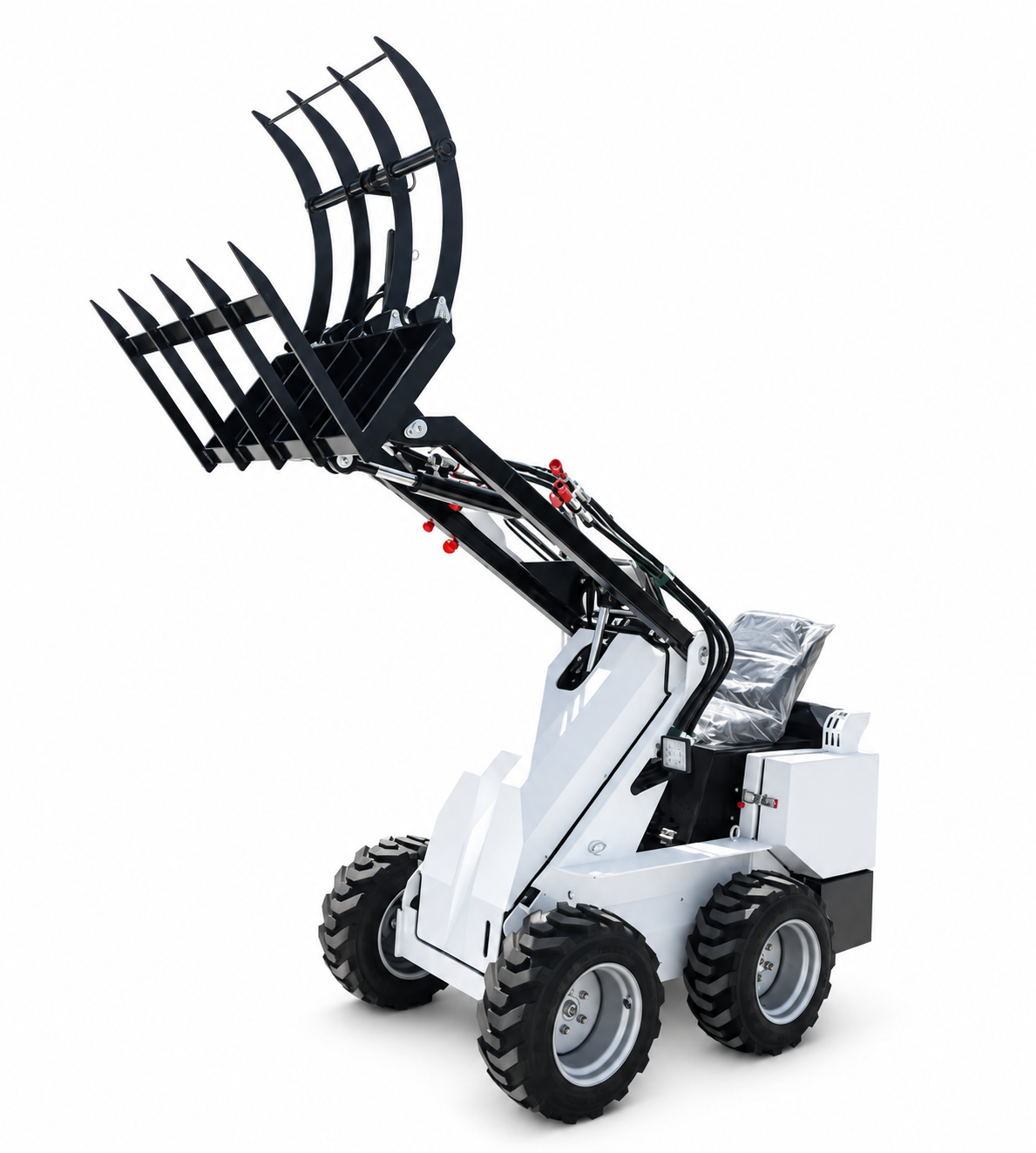 Tracked compact loader with a sweeping attachment
