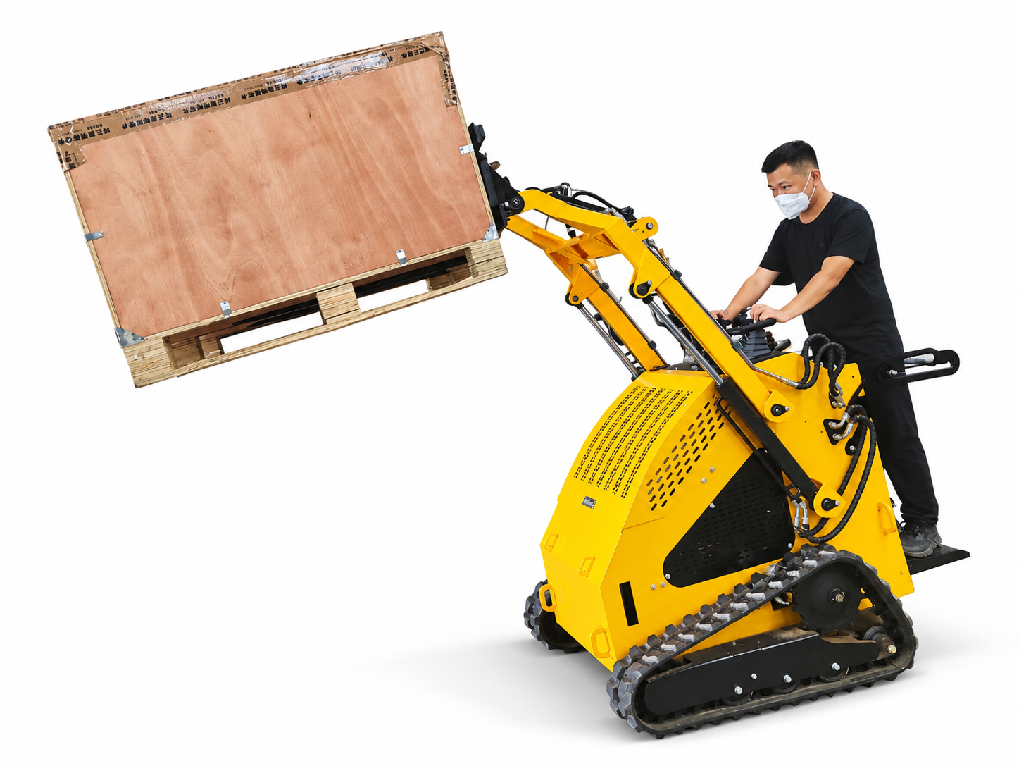 Compact loader fitted with pallet forks