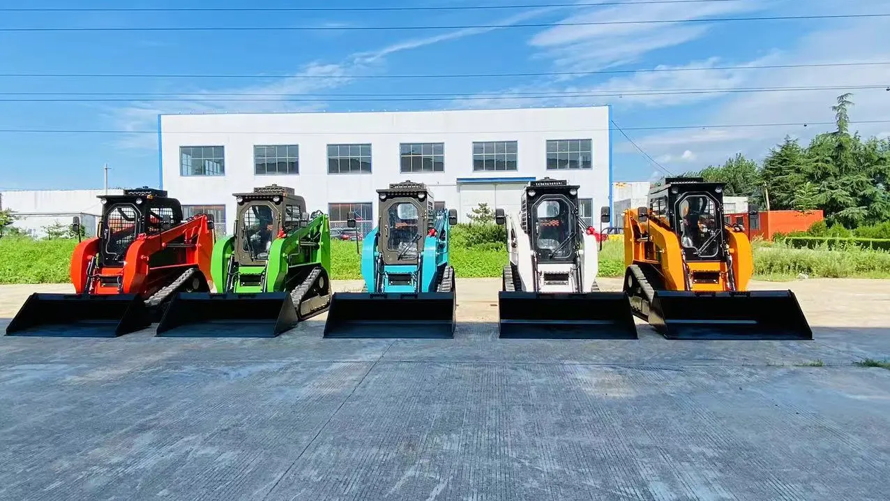 Multicolor tracked skid steer lineup for model and configuration comparison