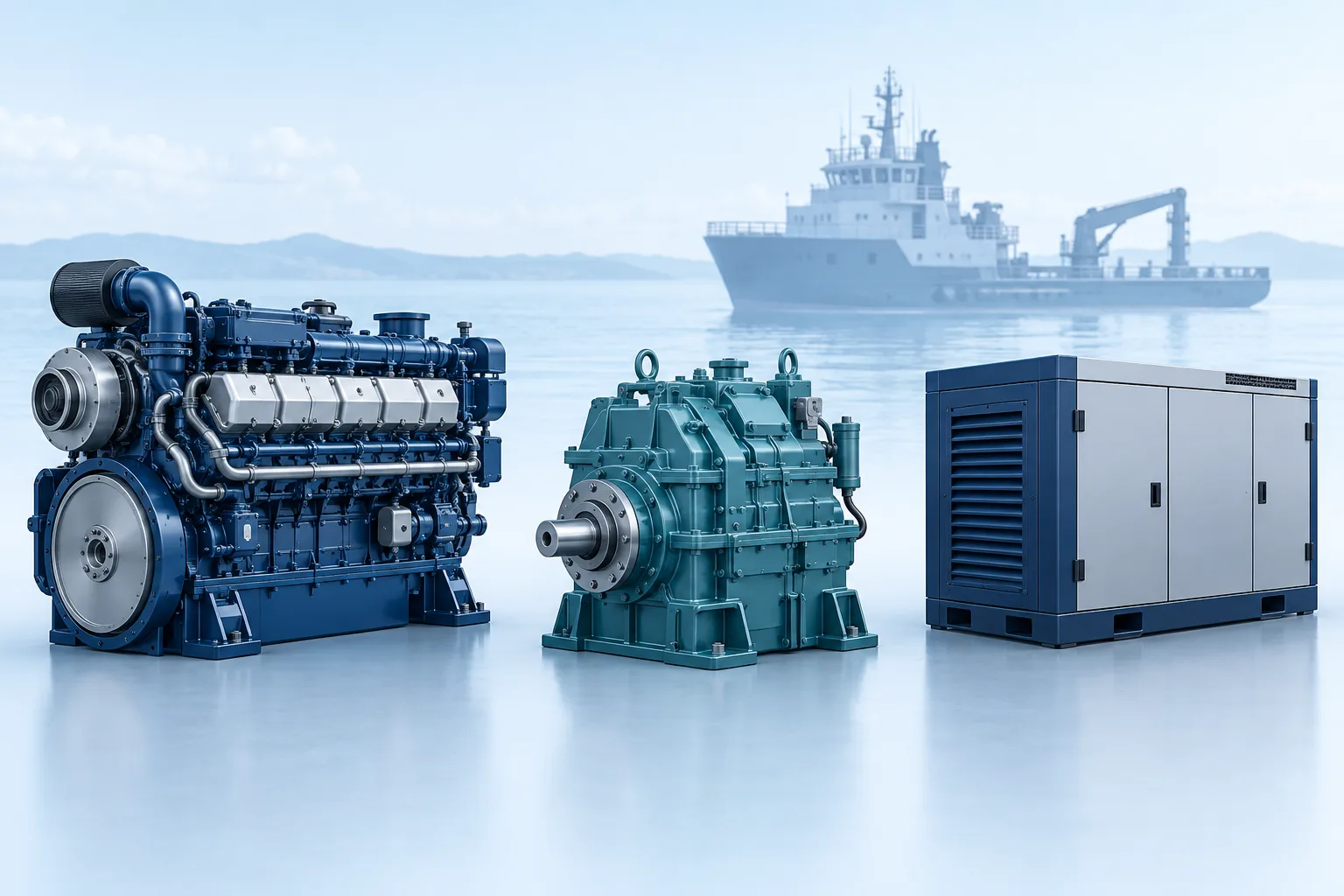 AI-generated marine engine, gearbox and compressor concept illustration